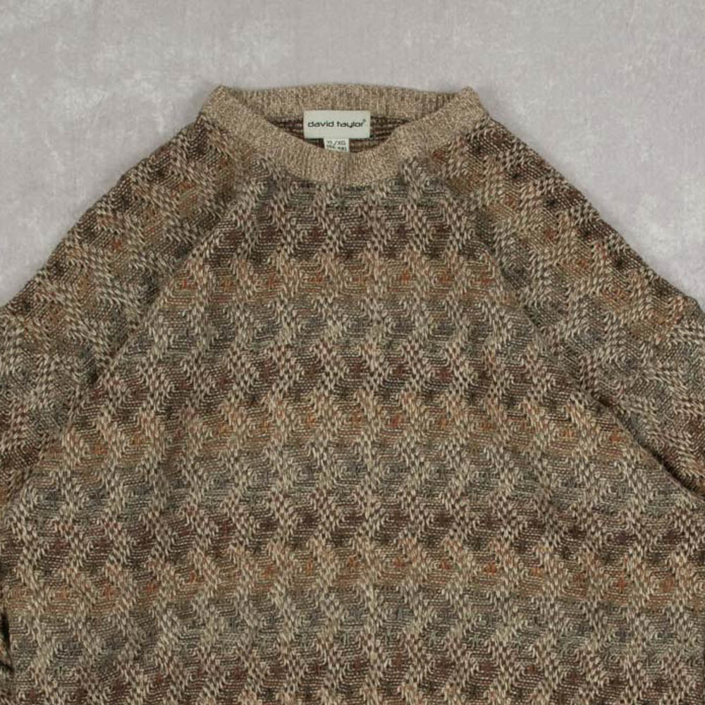 MEN'S VINTAGE 1990S STRUCTURED PATTERNED KNITTED JUMPER - X-LARGE