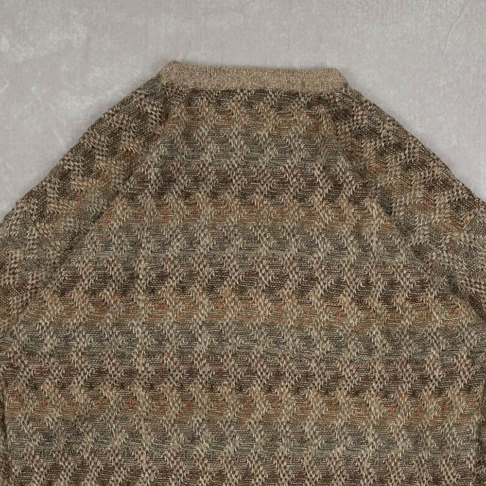 MEN'S VINTAGE 1990S STRUCTURED PATTERNED KNITTED JUMPER - X-LARGE