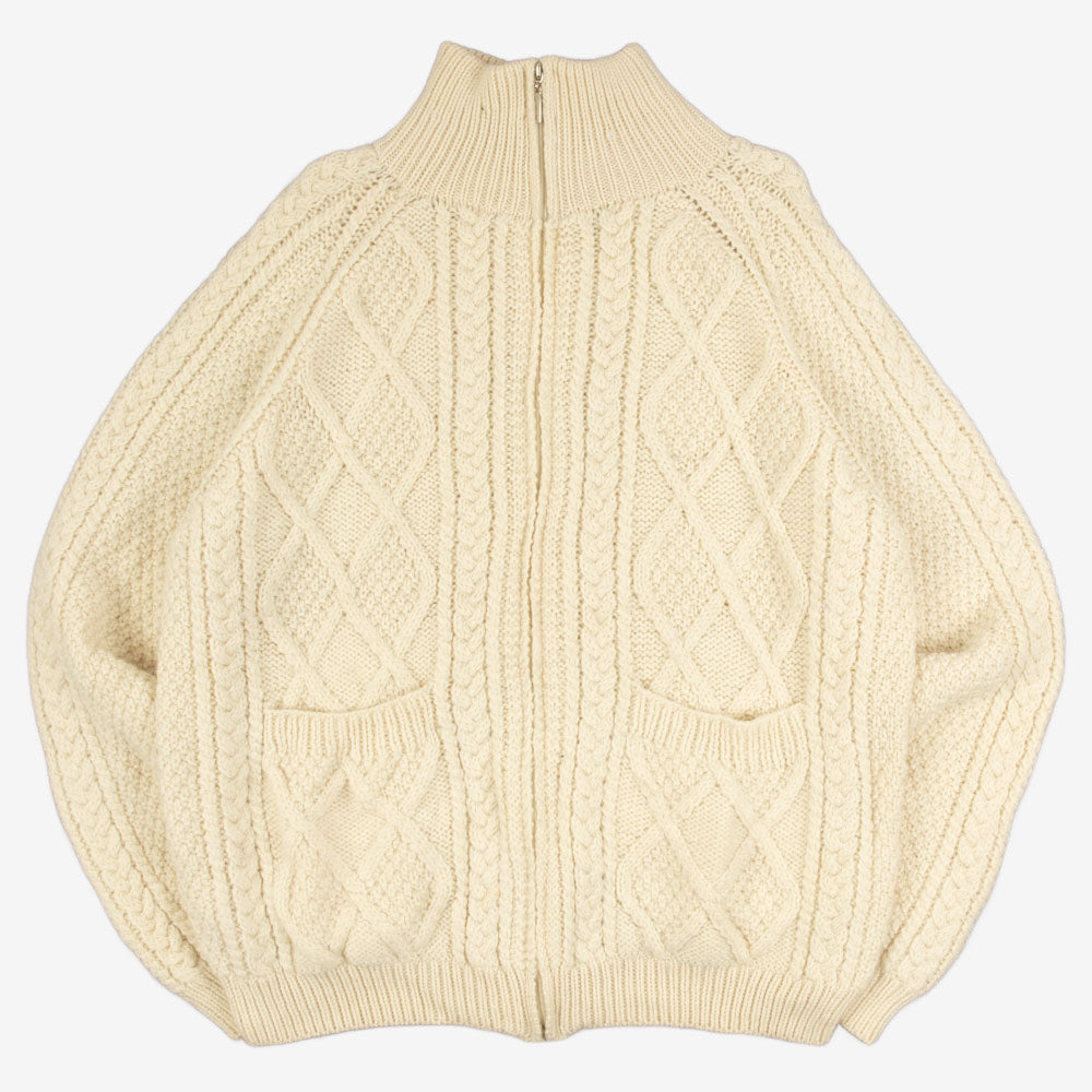 MEN'S VINTAGE 1990S FULL ZIP ARAN KNITTED CARDIGAN - XX-LARGE