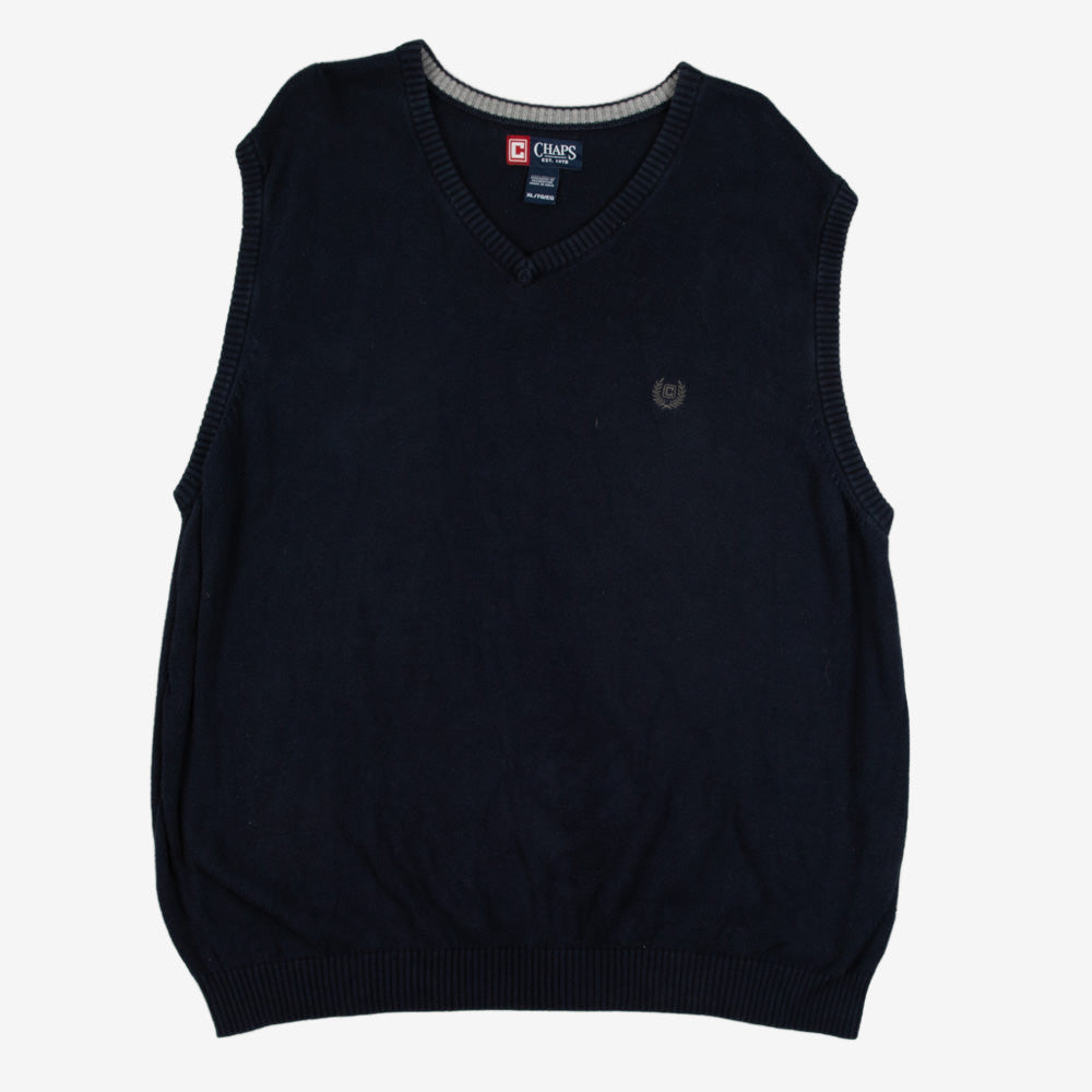 MEN'S VINTAGE CHAPS KNITTED VEST JUMPER - X-LARGE