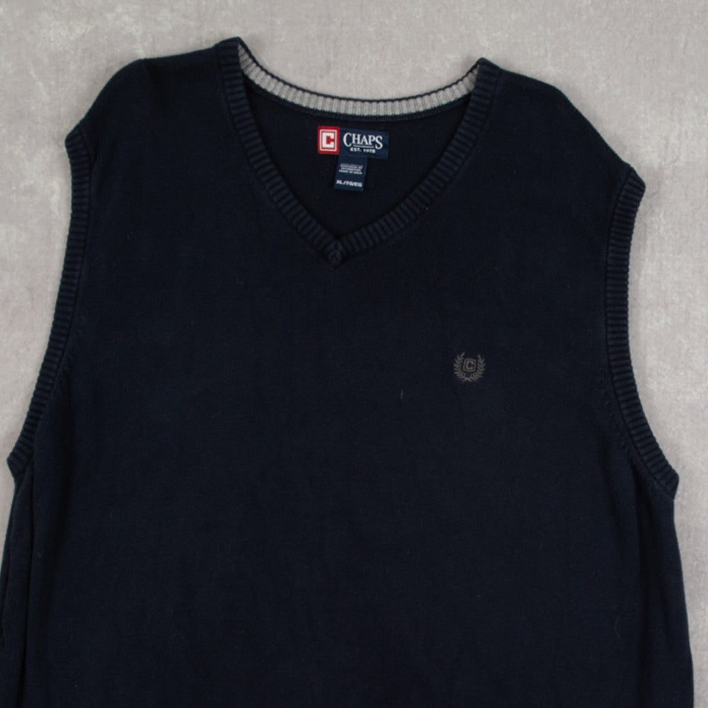 MEN'S VINTAGE CHAPS KNITTED VEST JUMPER - X-LARGE