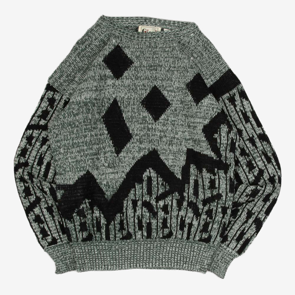 MEN'S VINTAGE 1990S PATTERNED KNITTED JUMPER - LARGE