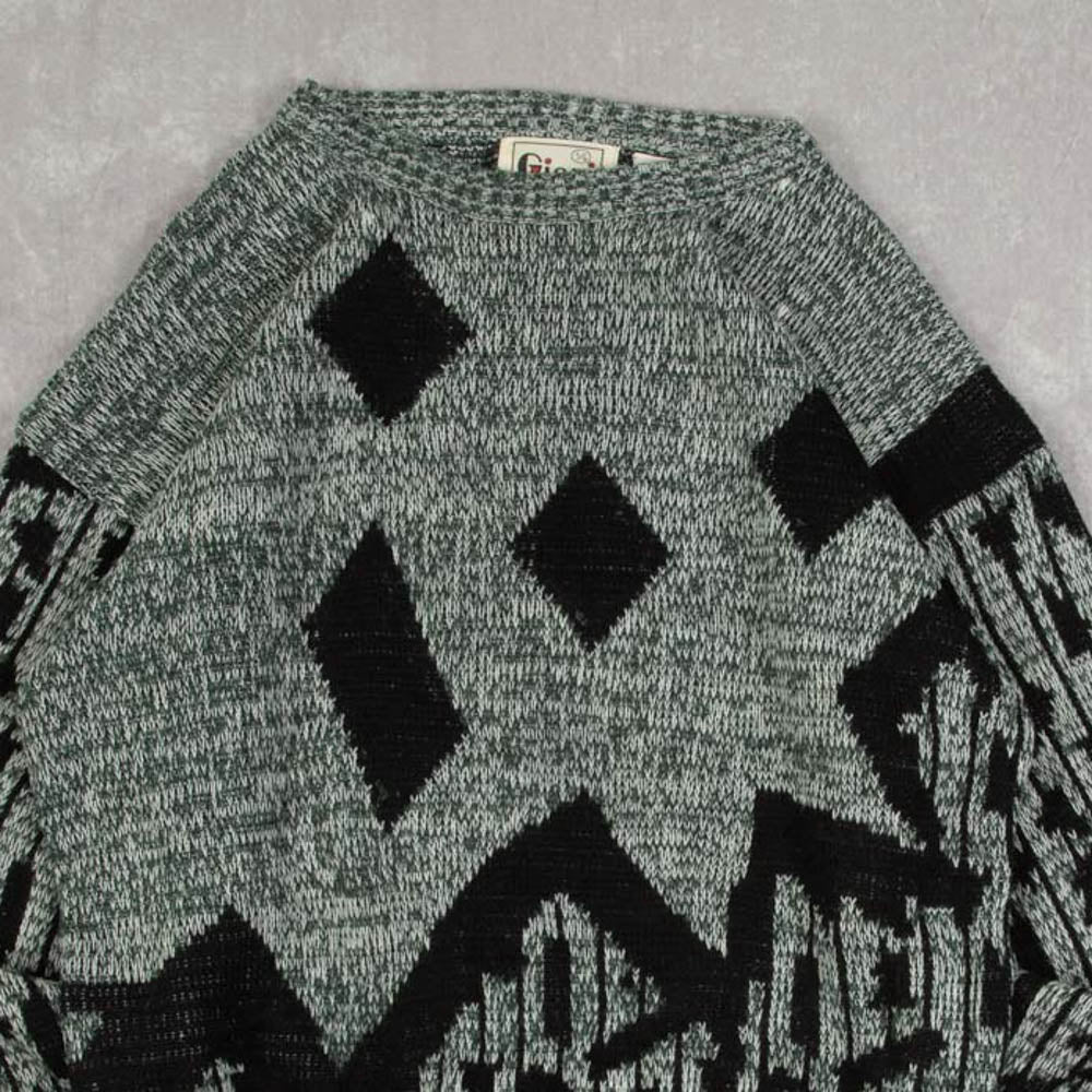 MEN'S VINTAGE 1990S PATTERNED KNITTED JUMPER - LARGE