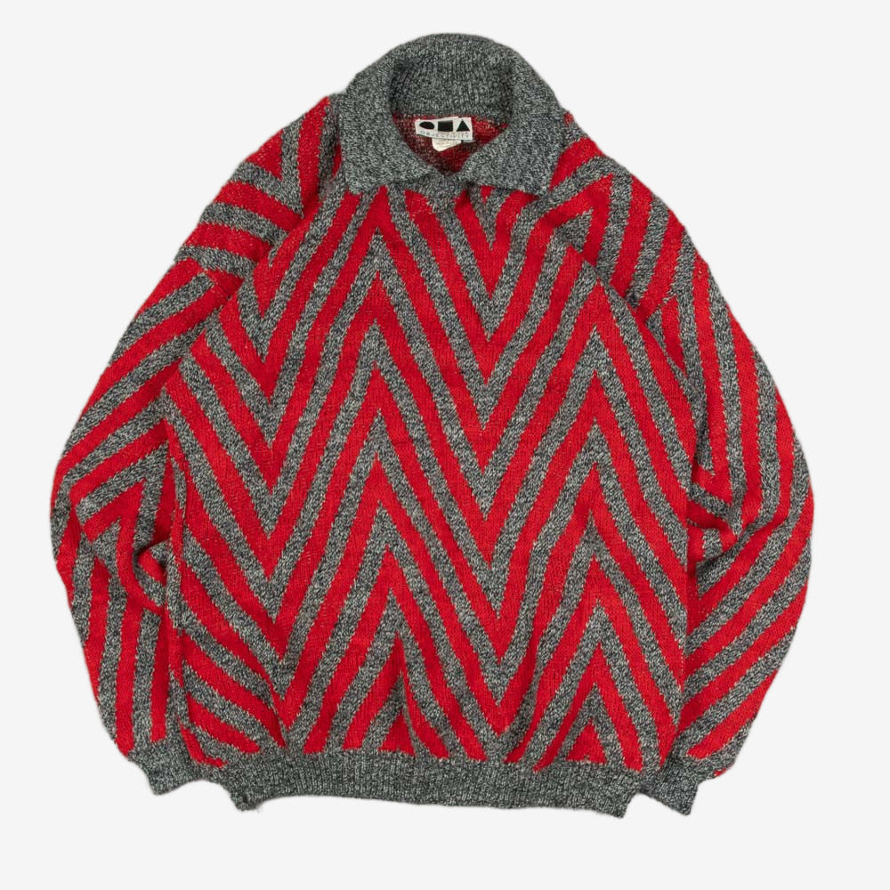 MEN'S VINTAGE 1990S PATTERNED KNITTED JUMPER - SMALL