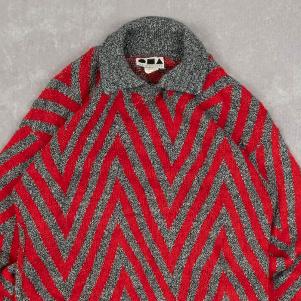 MEN'S VINTAGE 1990S PATTERNED KNITTED JUMPER - SMALL