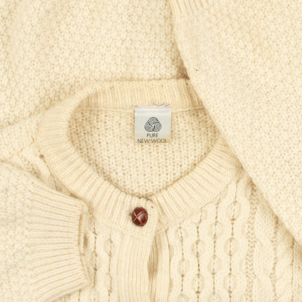 WOMEN'S VINTAGE 1990S ARAN CABLE KNITTED CARDIGAN - LARGE