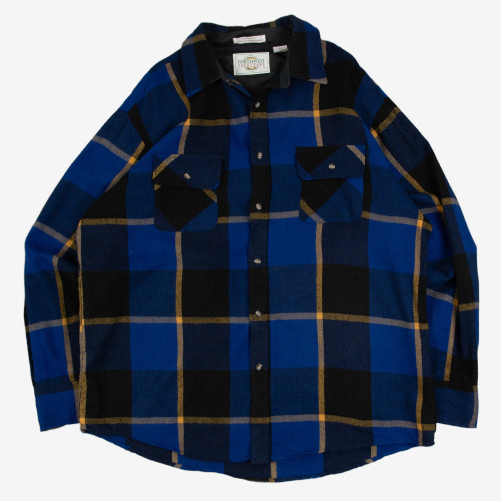 MEN'S VINTAGE 1990S CHECKED WOOL STYLE FLANNEL SHIRT - X-LARGE