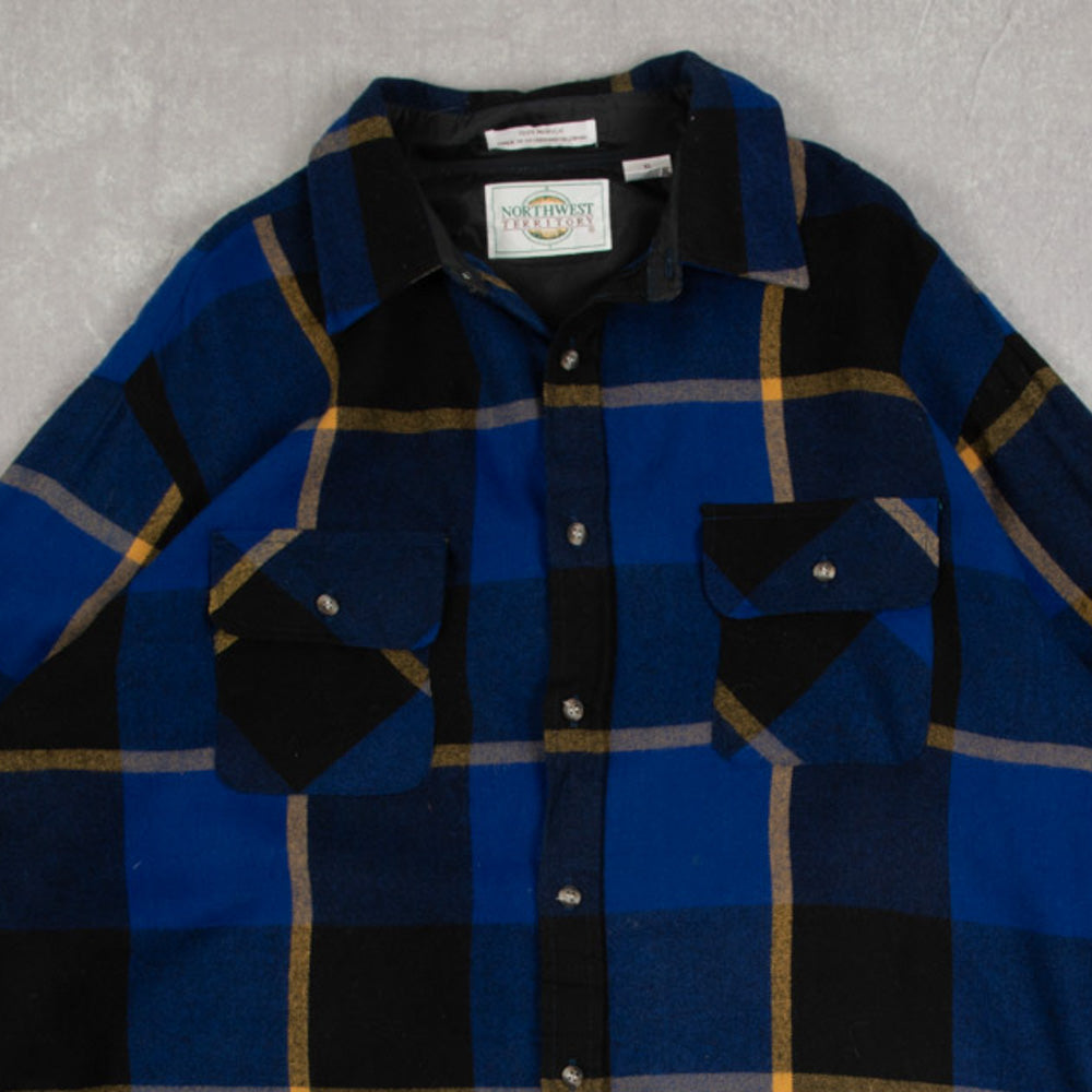 MEN'S VINTAGE 1990S CHECKED WOOL STYLE FLANNEL SHIRT - X-LARGE