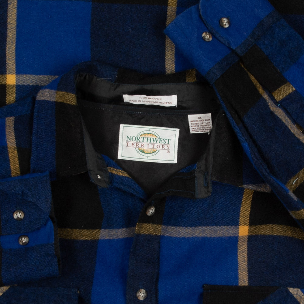 MEN'S VINTAGE 1990S CHECKED WOOL STYLE FLANNEL SHIRT - X-LARGE