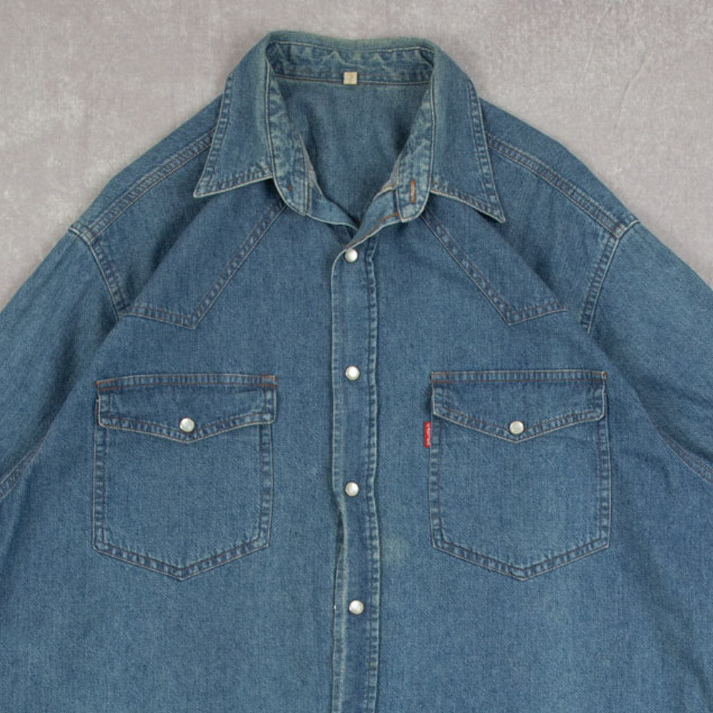 MEN'S VINTAGE 1990S DENIM WESTERN SHIRT - X-LARGE