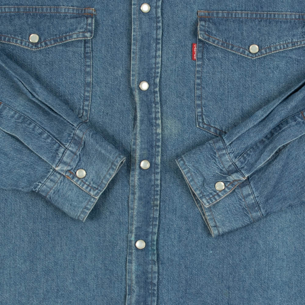 MEN'S VINTAGE 1990S DENIM WESTERN SHIRT - X-LARGE