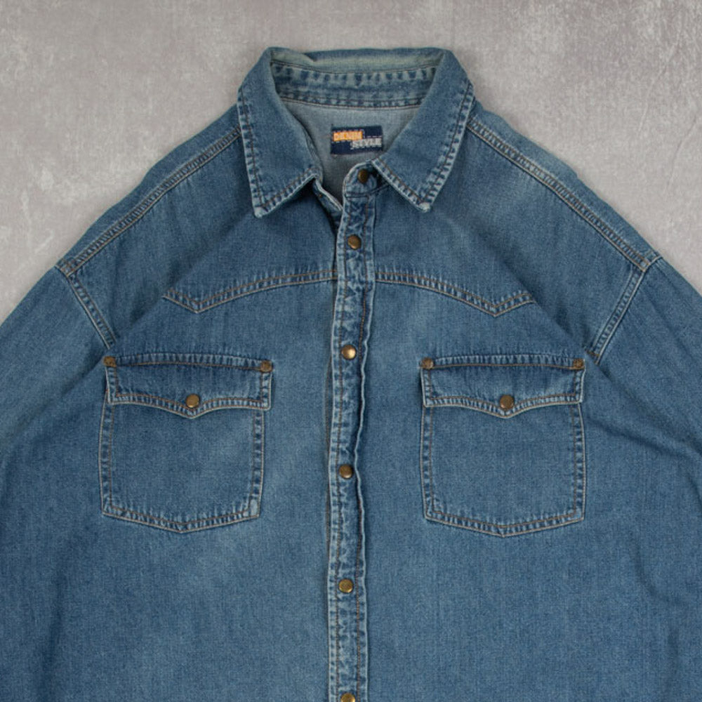 MEN'S VINTAGE DENIM WESTERN SHIRT - X-LARGE