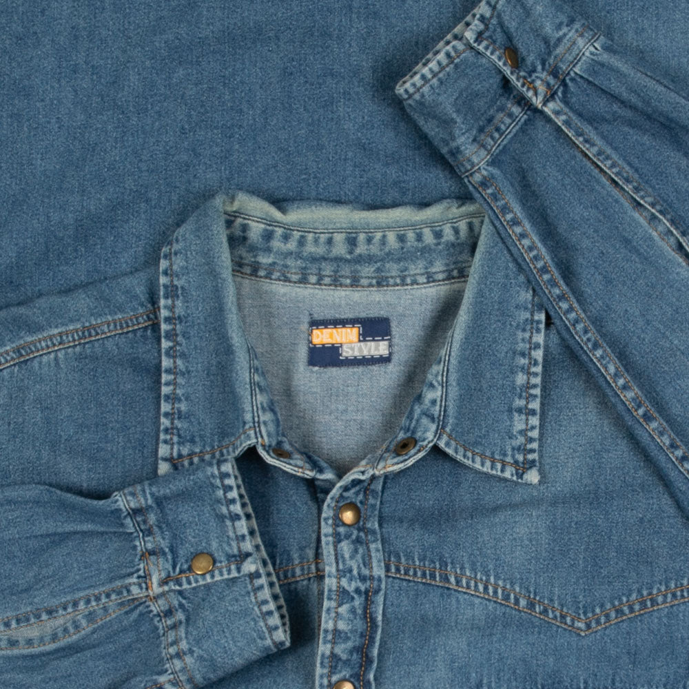 MEN'S VINTAGE DENIM WESTERN SHIRT - X-LARGE
