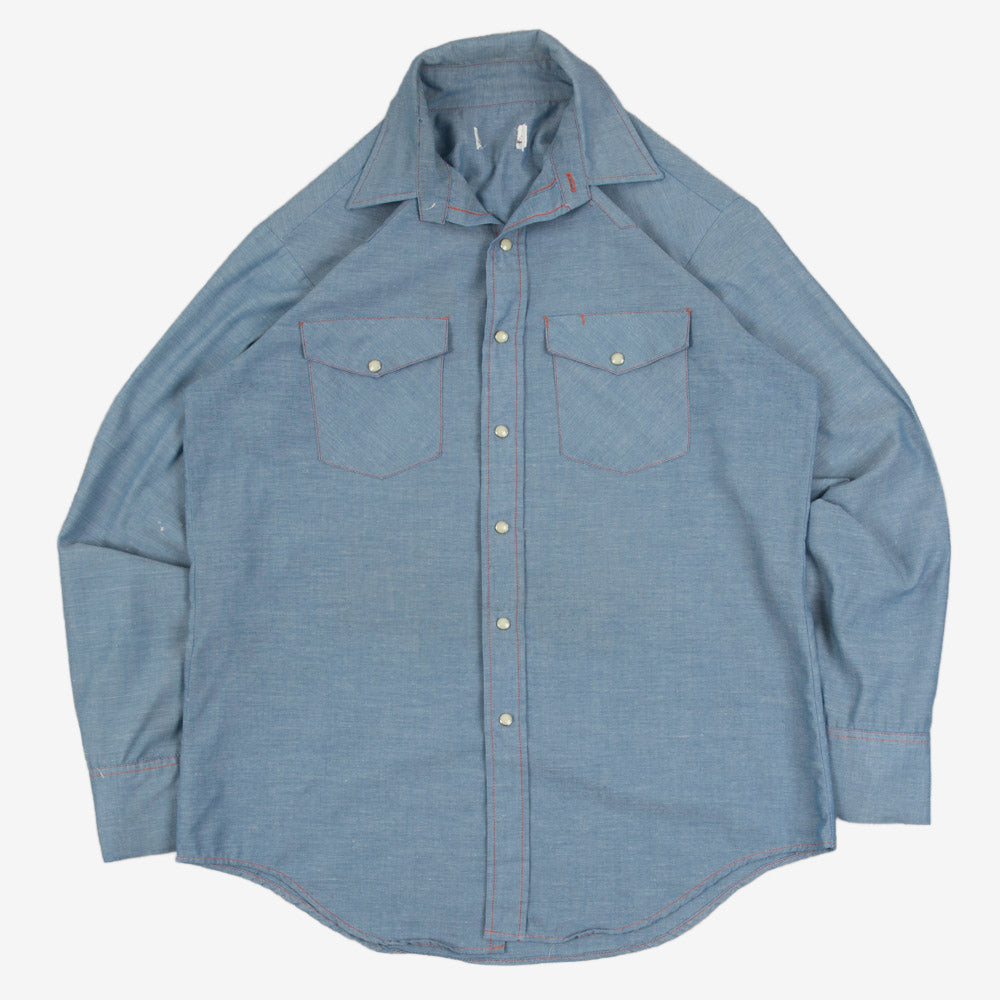MEN'S VINTAGE 1990S DENIM WESTERN SHIRT - LARGE