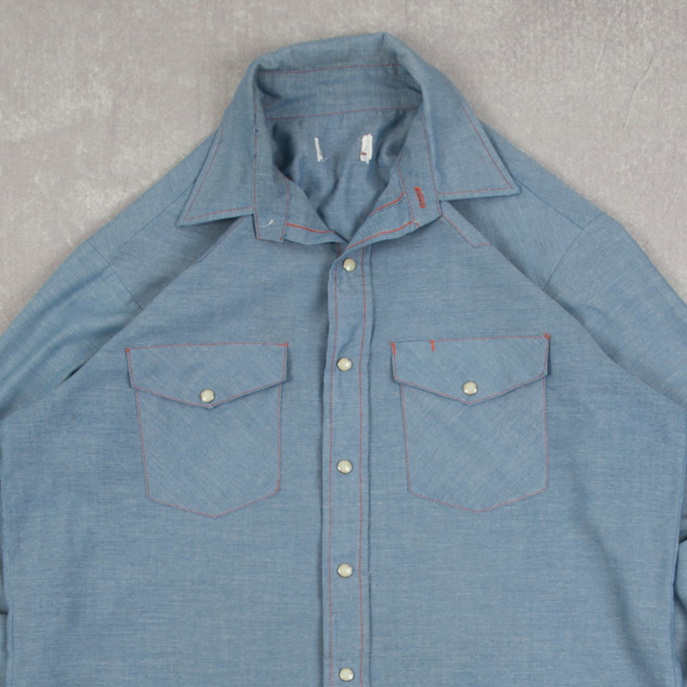 MEN'S VINTAGE 1990S DENIM WESTERN SHIRT - LARGE