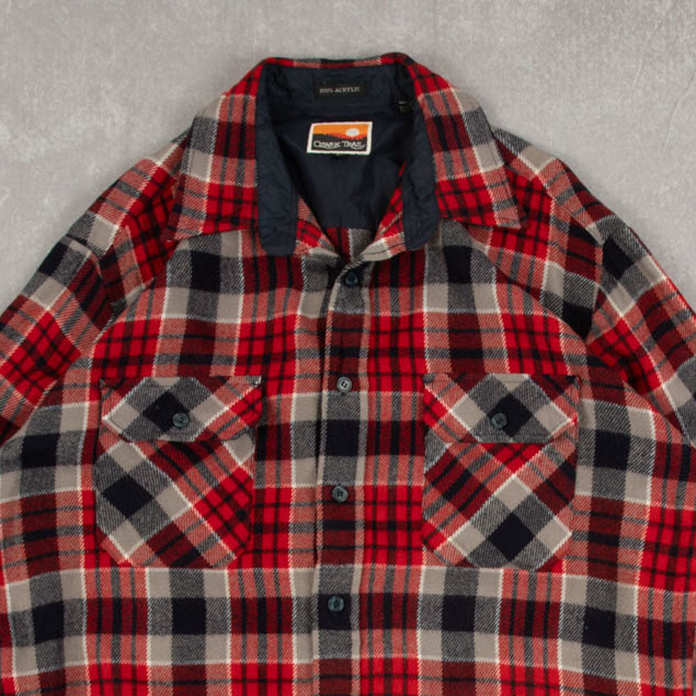 MEN'S VINTAGE 1990S CHECKED WOOL STYLE FLANNEL SHIRT - LARGE