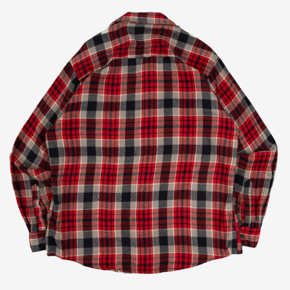 MEN'S VINTAGE 1990S CHECKED WOOL STYLE FLANNEL SHIRT - LARGE