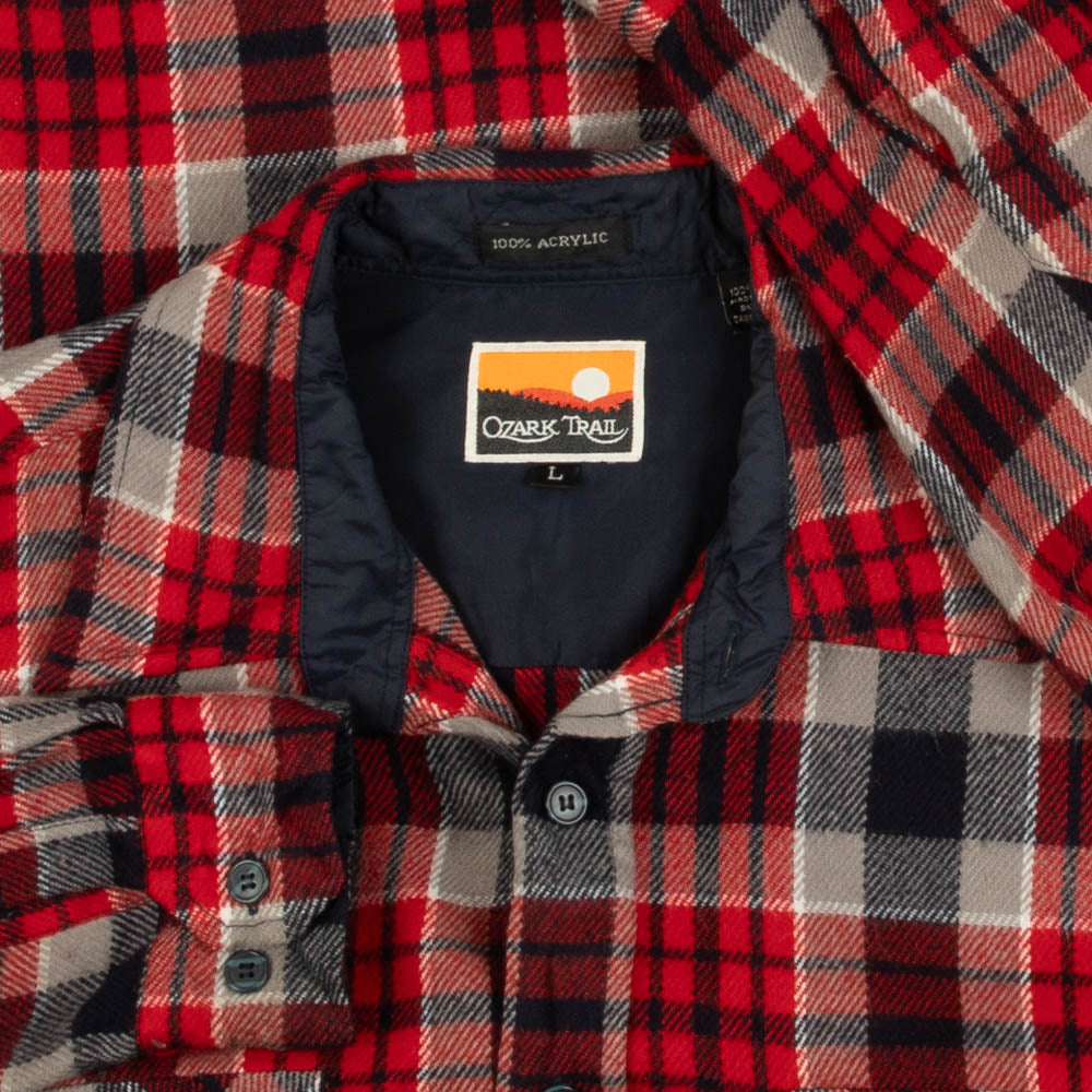 MEN'S VINTAGE 1990S CHECKED WOOL STYLE FLANNEL SHIRT - LARGE