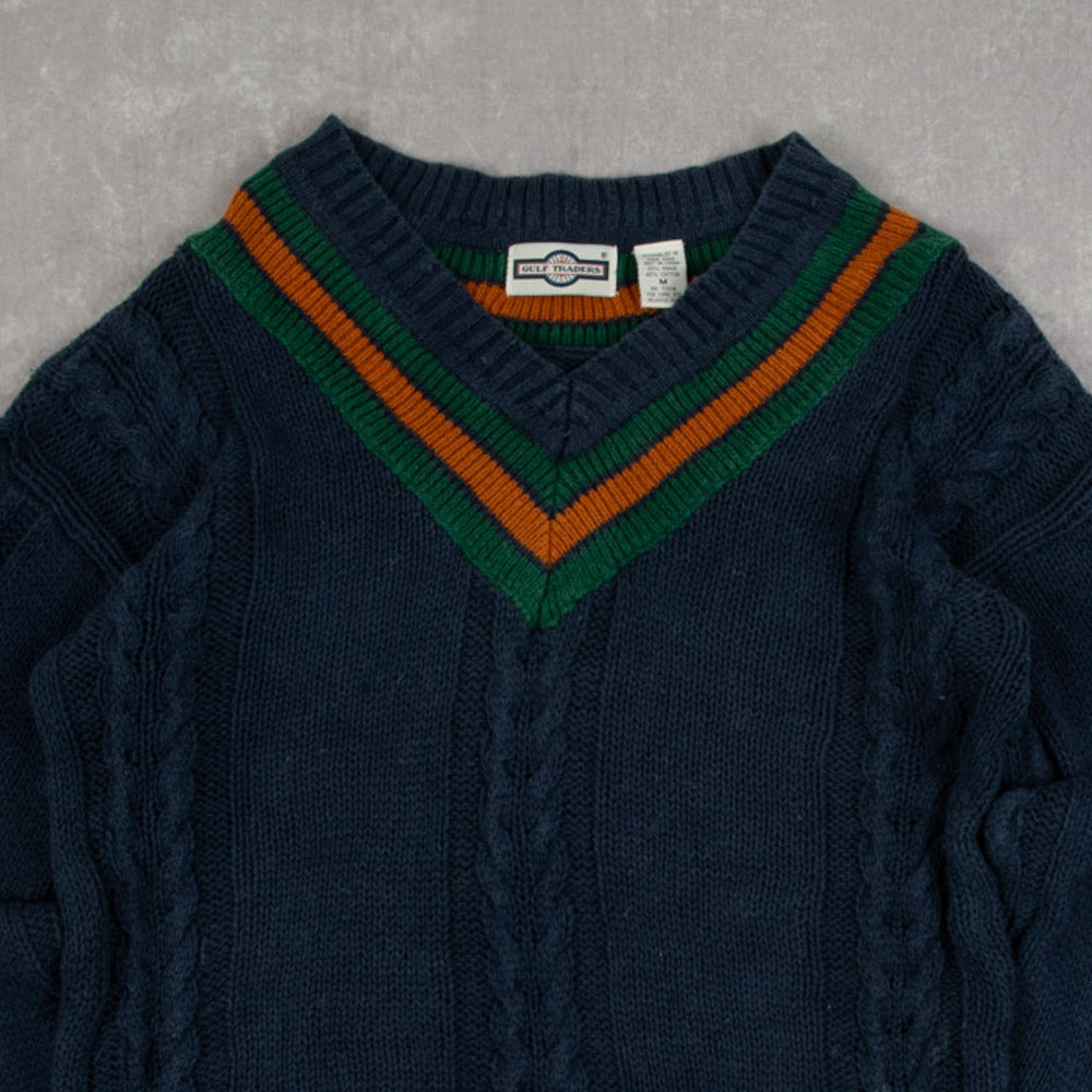 MEN'S VINTAGE 1990S PATTERNED CABLE KNITTED JUMPER - MEDIUM