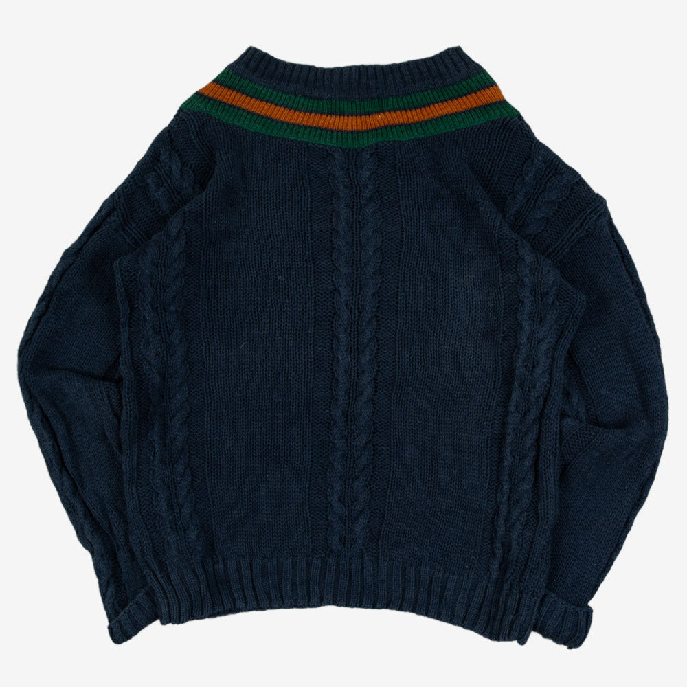 MEN'S VINTAGE 1990S PATTERNED CABLE KNITTED JUMPER - MEDIUM