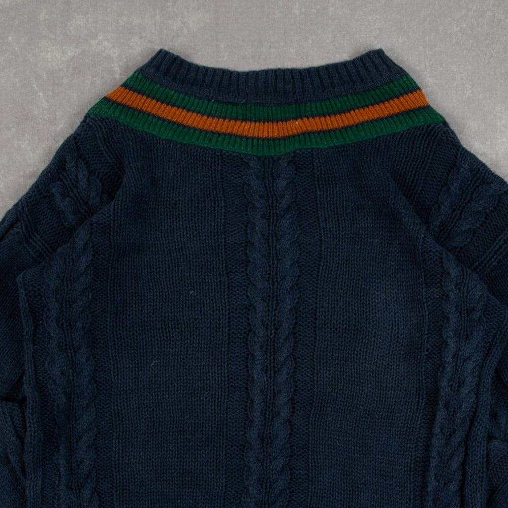 MEN'S VINTAGE 1990S PATTERNED CABLE KNITTED JUMPER - MEDIUM