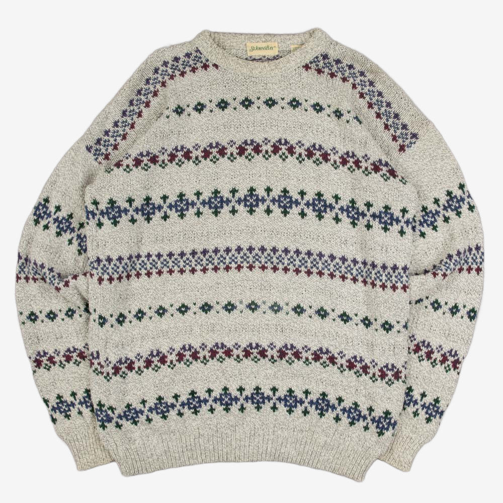 MEN'S VINTAGE 1990S PATTERNED KNITTED JUMPER - LARGE