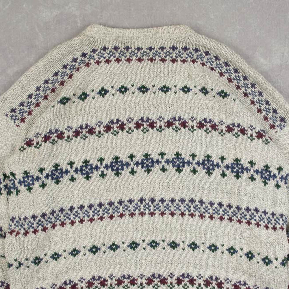 MEN'S VINTAGE 1990S PATTERNED KNITTED JUMPER - LARGE
