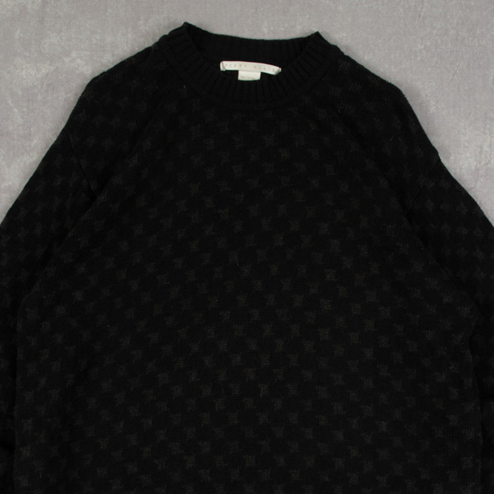 MEN'S VINTAGE 1990S PERRY ELLIS PATTERNED KNITTED JUMPER - MEDIUM