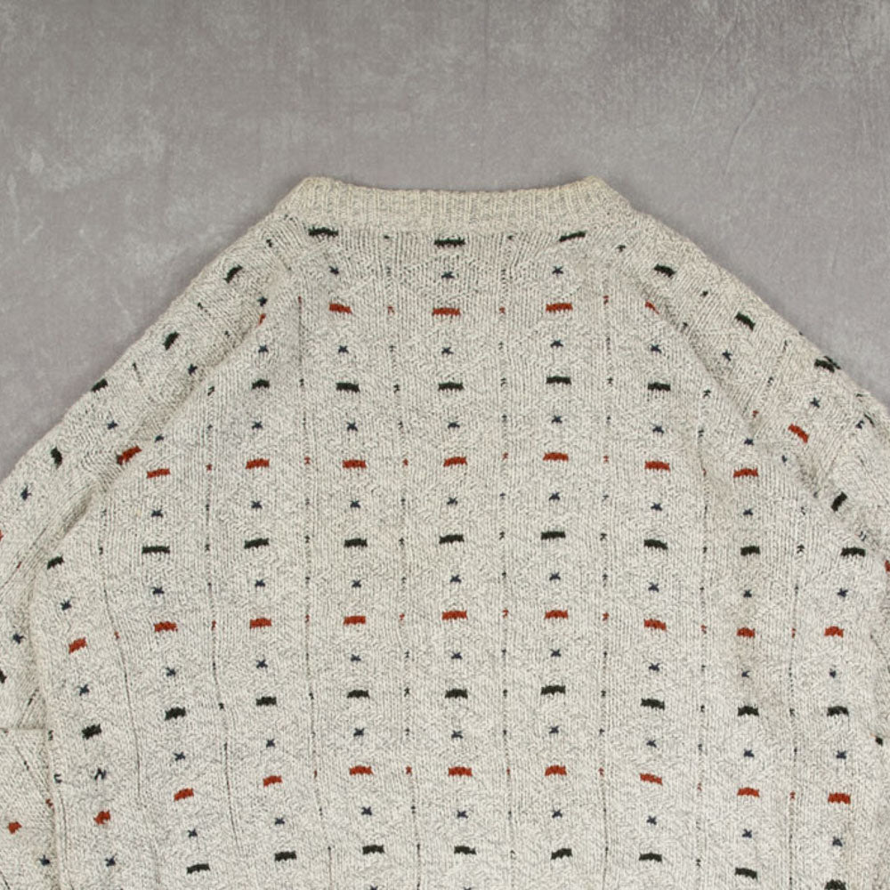 MEN'S VINTAGE 1990S STRUCTURED PATTERNED KNITTED JUMPER - LARGE