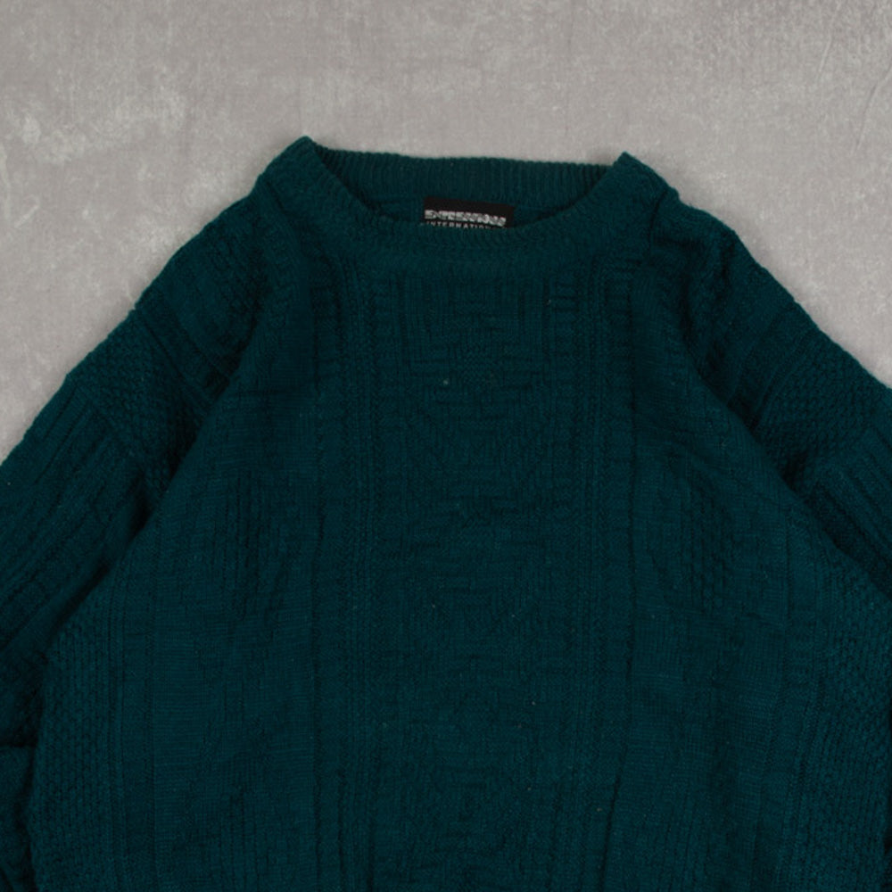 MEN'S VINTAGE 1990S STRUCTURED PATTERNED KNITTED JUMPER - X-LARGE