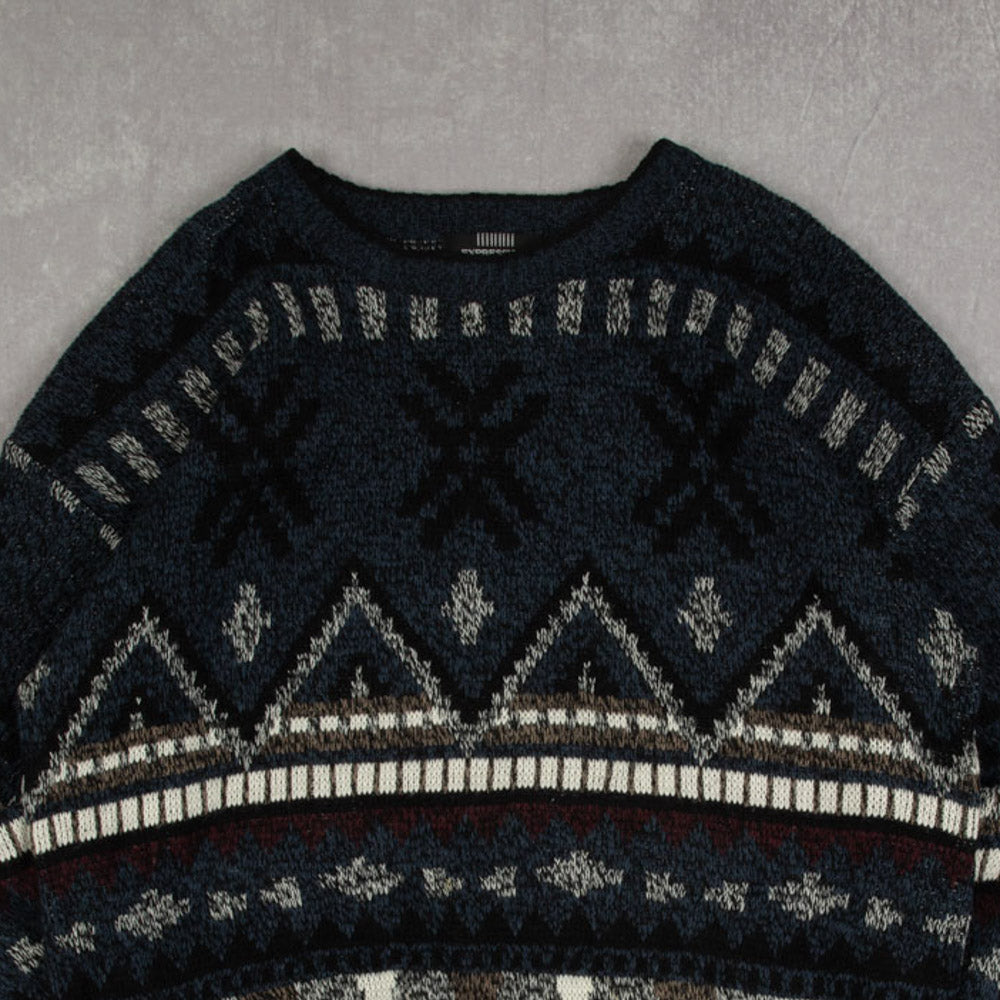 MEN'S VINTAGE 1990S PATTERNED KNITTED JUMPER - X-LARGE