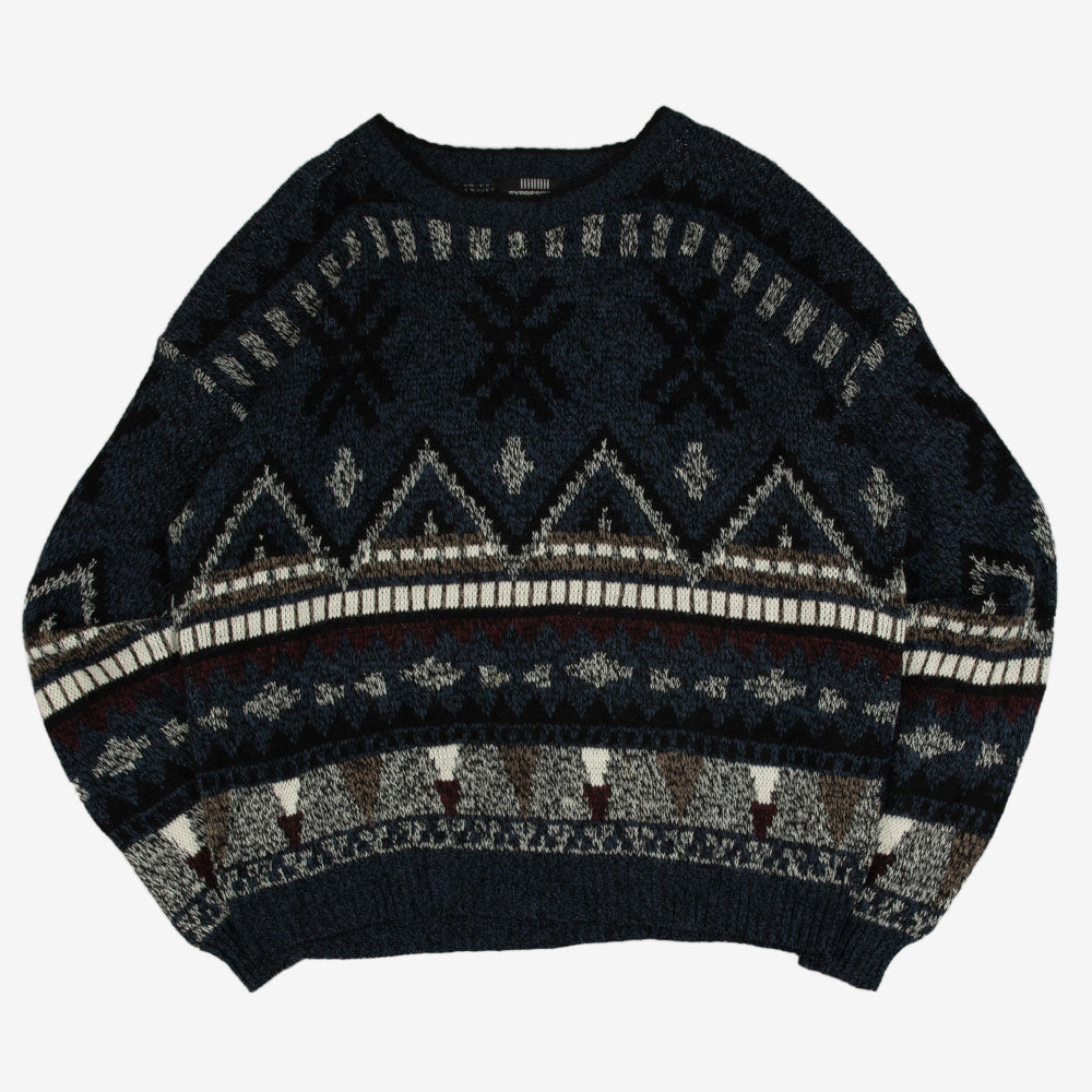 MEN'S VINTAGE 1990S PATTERNED KNITTED JUMPER - X-LARGE