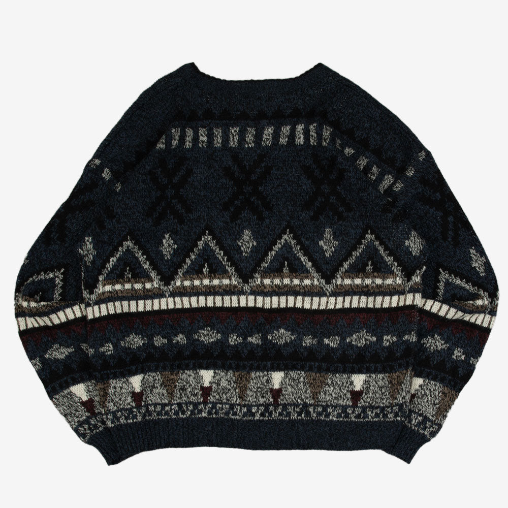MEN'S VINTAGE 1990S PATTERNED KNITTED JUMPER - X-LARGE