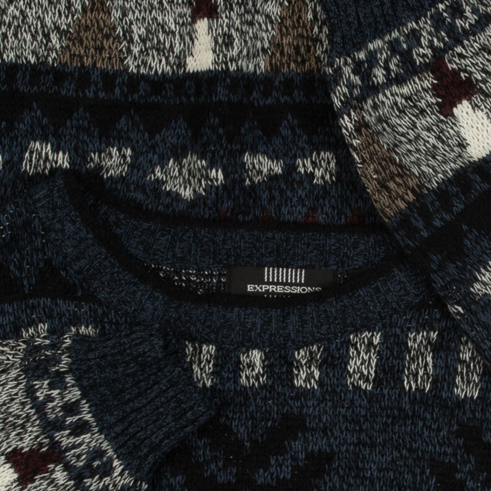 MEN'S VINTAGE 1990S PATTERNED KNITTED JUMPER - X-LARGE