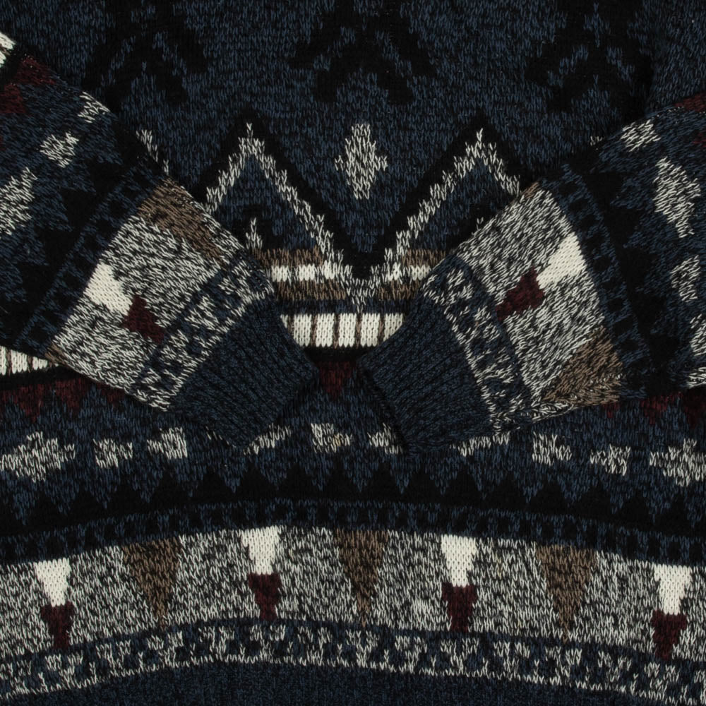 MEN'S VINTAGE 1990S PATTERNED KNITTED JUMPER - X-LARGE