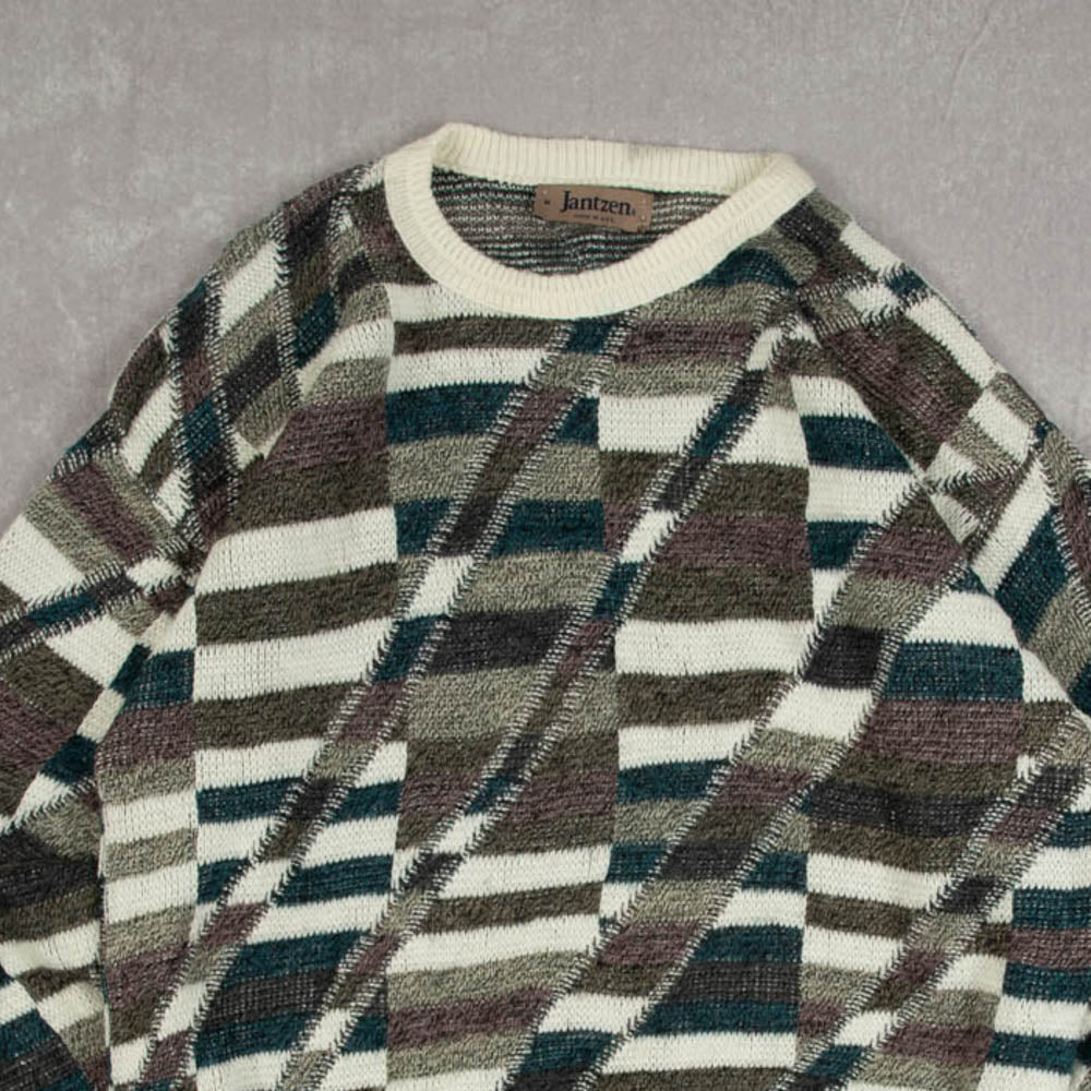 MEN'S VINTAGE 1990S CHECKED PATTERNED KNITTED JUMPER - MEDIUM
