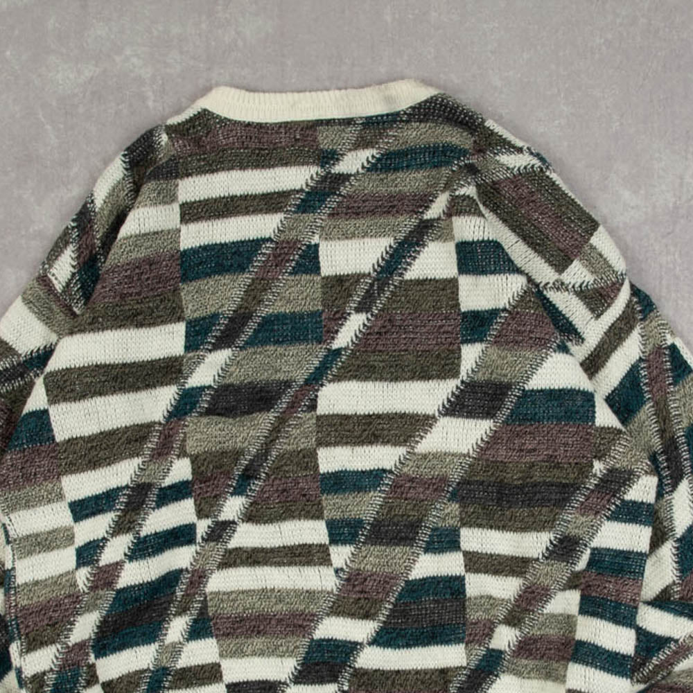 MEN'S VINTAGE 1990S CHECKED PATTERNED KNITTED JUMPER - MEDIUM