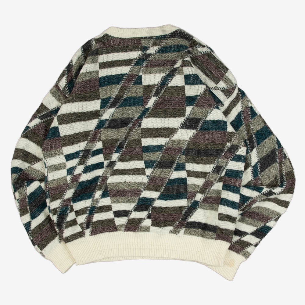 MEN'S VINTAGE 1990S CHECKED PATTERNED KNITTED JUMPER - MEDIUM