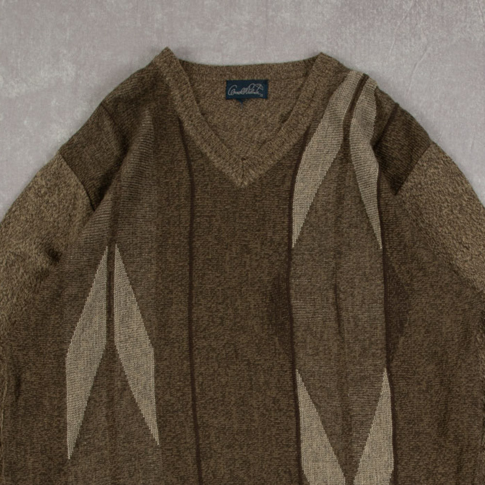 MEN'S VINTAGE 1990S PATTERNED KNITTED JUMPER - X-LARGE
