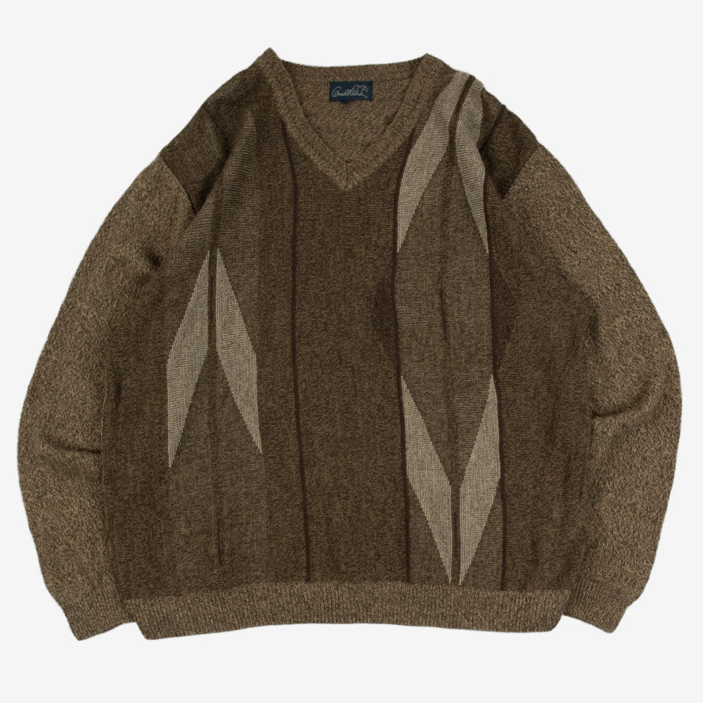 MEN'S VINTAGE 1990S PATTERNED KNITTED JUMPER - X-LARGE