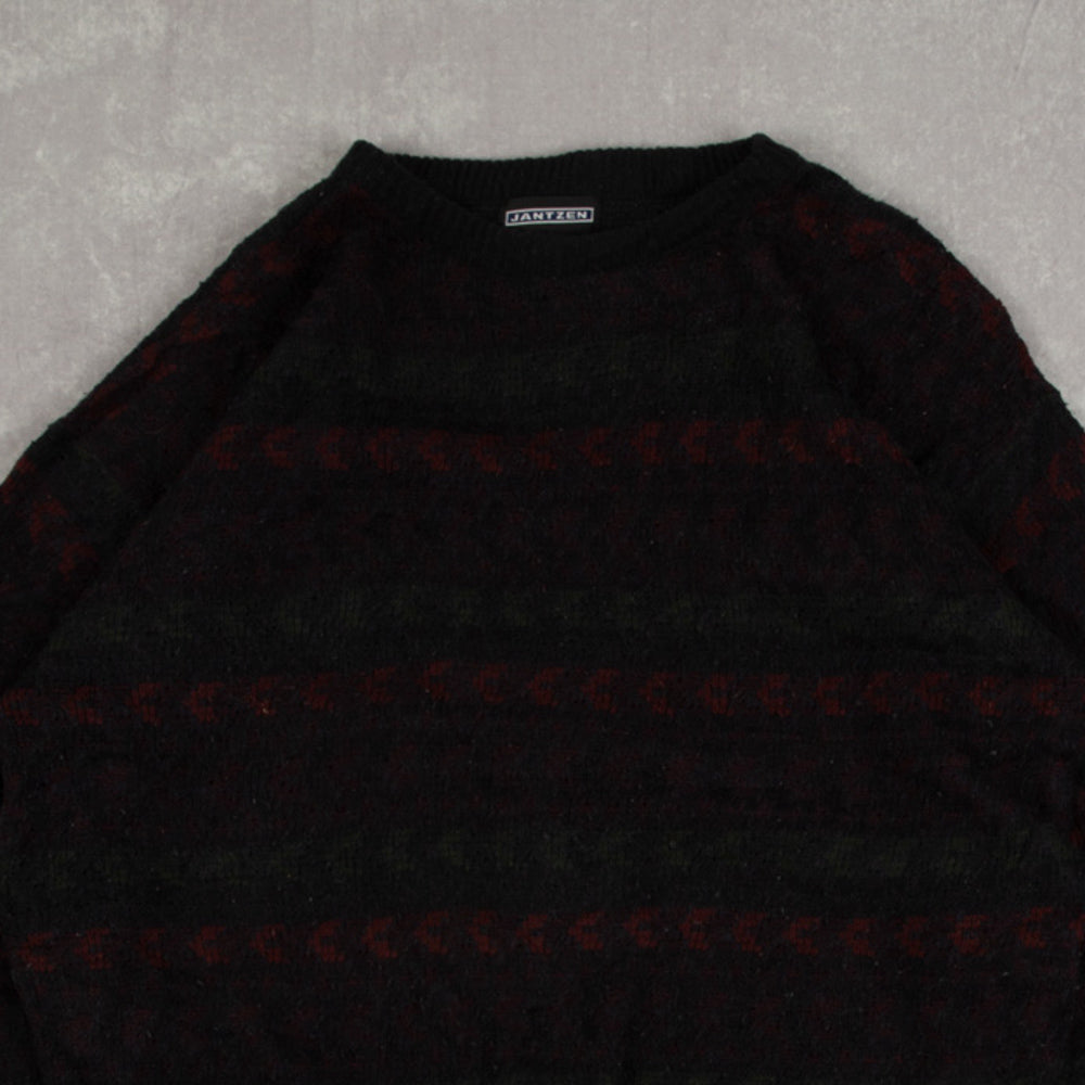 MEN'S VINTAGE 1990S STRUCTURED PATTERNED KNITTED JUMPER - LARGE