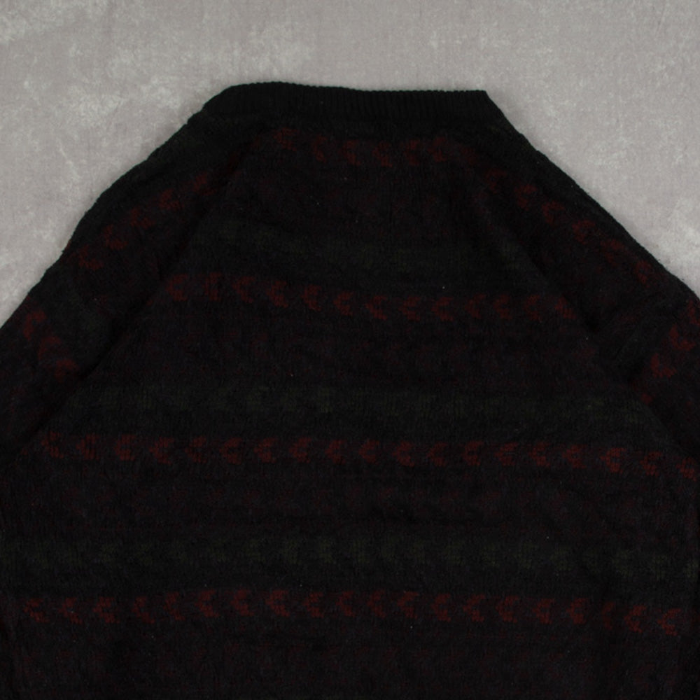 MEN'S VINTAGE 1990S STRUCTURED PATTERNED KNITTED JUMPER - LARGE