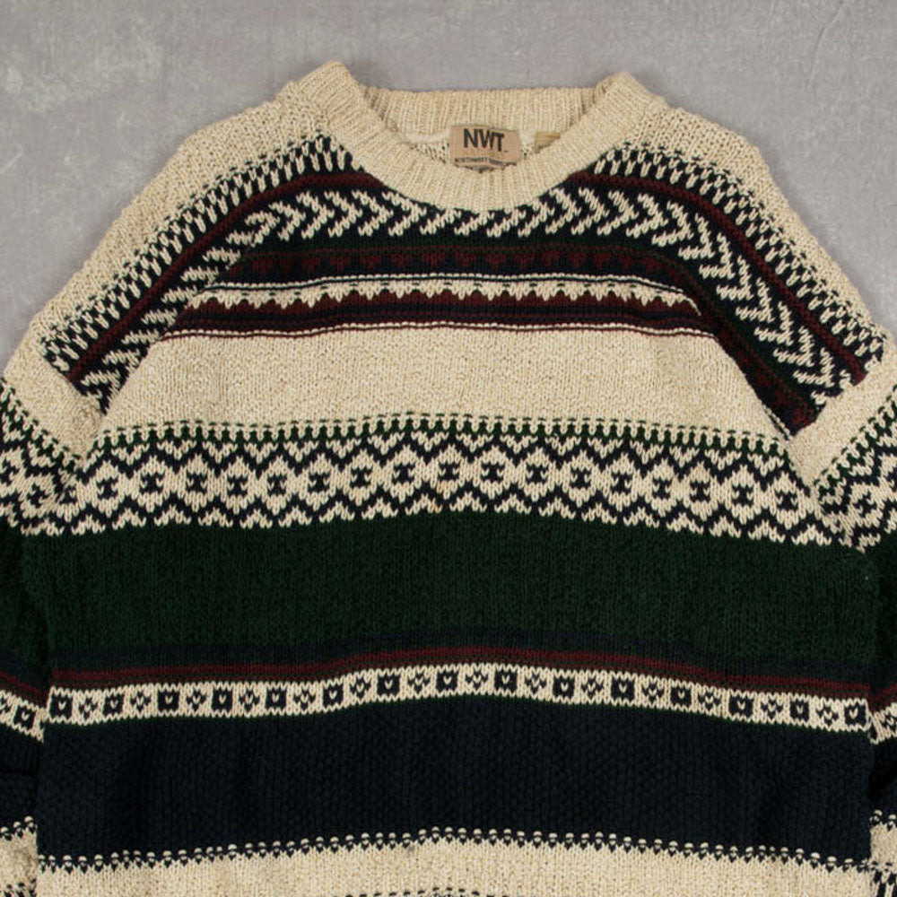 MEN'S VINTAGE 1990S PATTERNED KNITTED JUMPER - X-LARGE