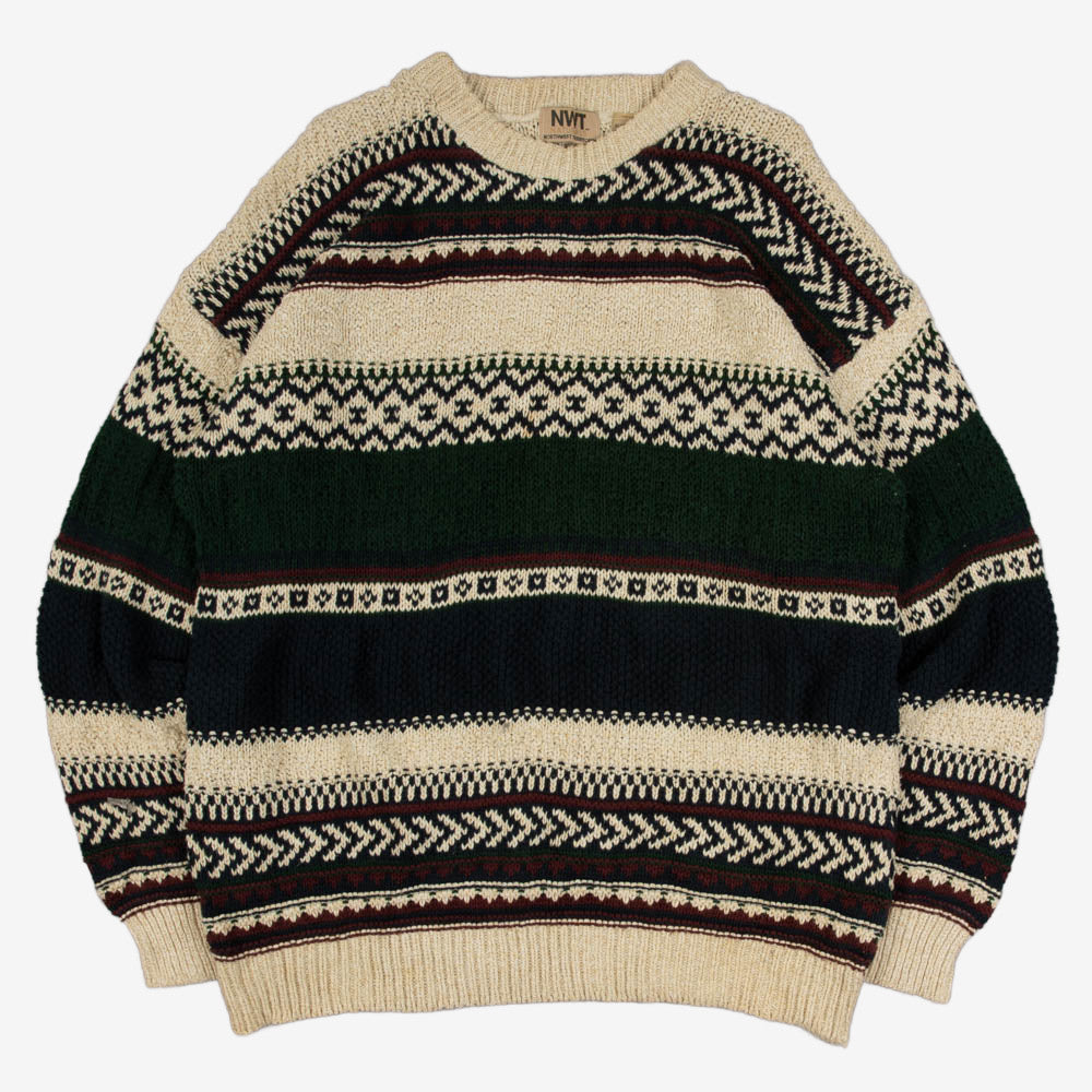 MEN'S VINTAGE 1990S PATTERNED KNITTED JUMPER - X-LARGE