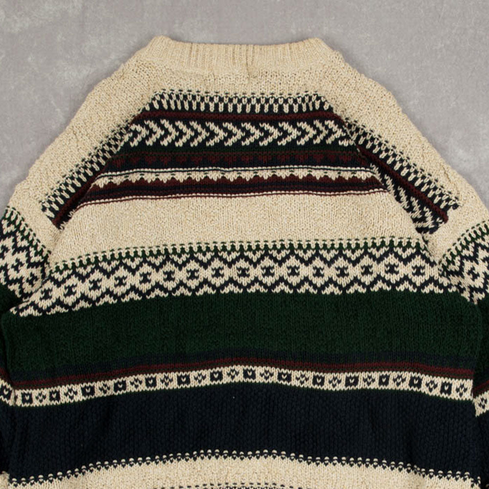 MEN'S VINTAGE 1990S PATTERNED KNITTED JUMPER - X-LARGE