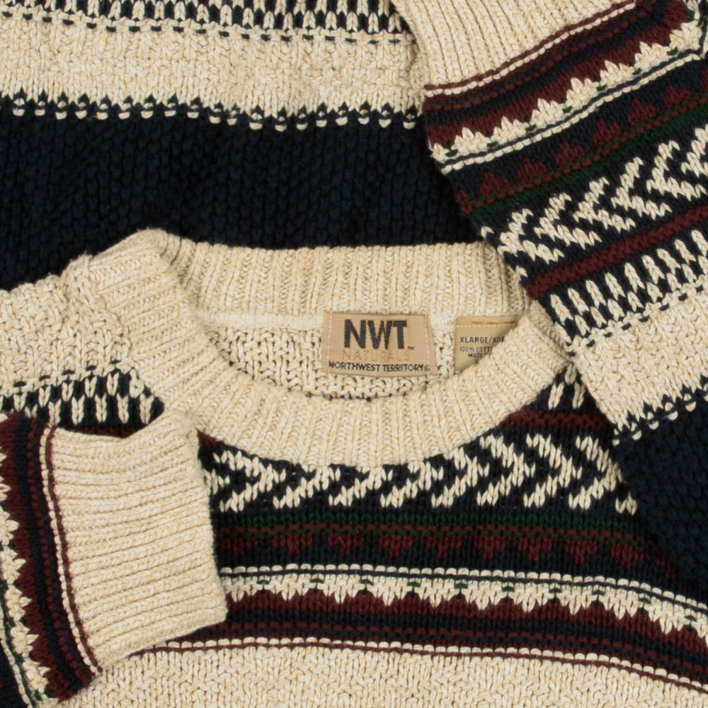 MEN'S VINTAGE 1990S PATTERNED KNITTED JUMPER - X-LARGE