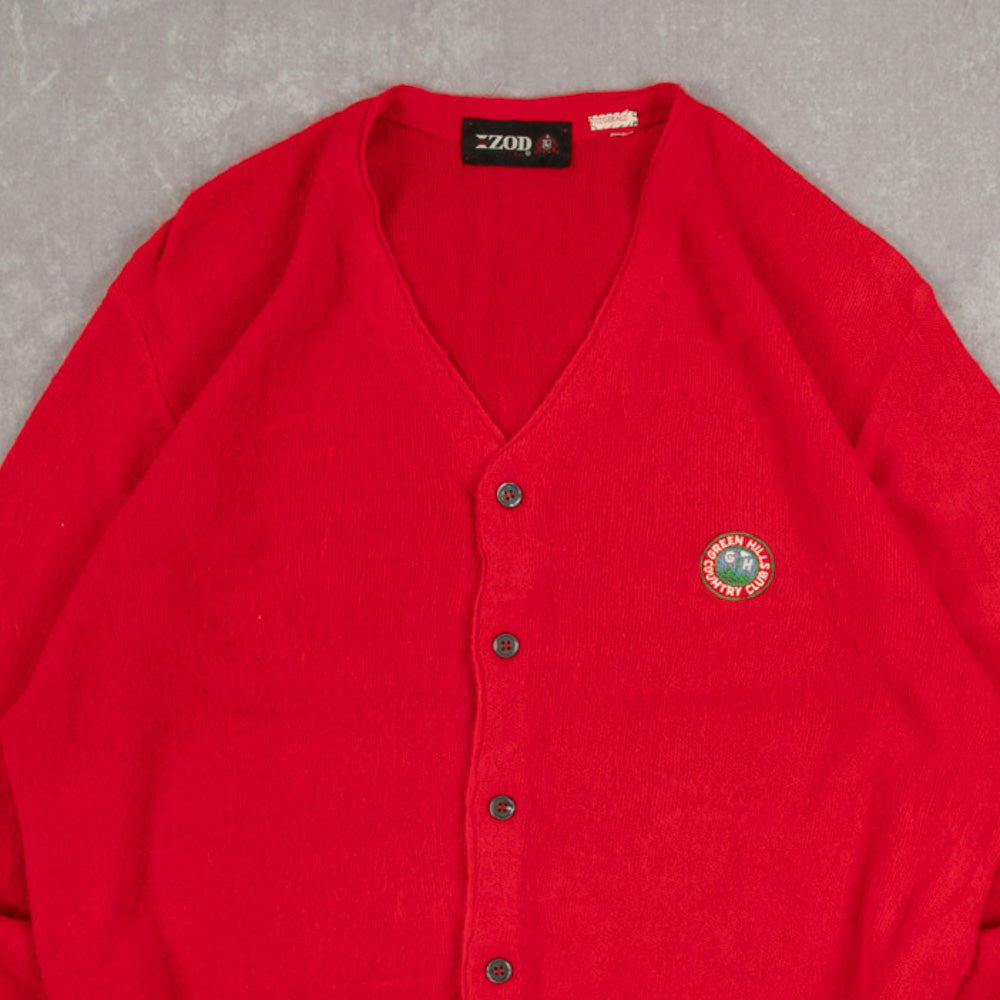 MEN'S VINTAGE 1990S IZOD PLAIN KNITTED CARDIGAN - LARGE