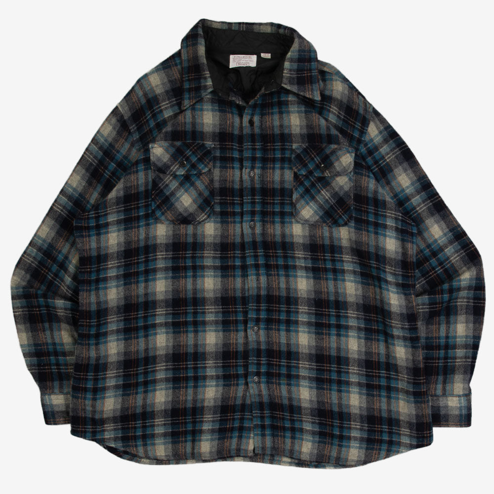 MEN'S VINTAGE 1990S SEARS CHECKED WOOL FLANNEL SHIRT - XX-LARGE