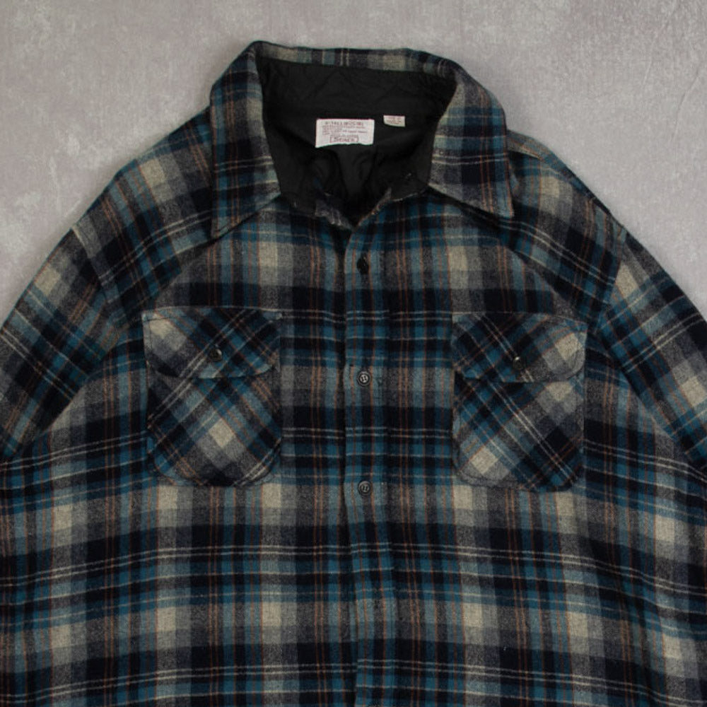 MEN'S VINTAGE 1990S SEARS CHECKED WOOL FLANNEL SHIRT - XX-LARGE