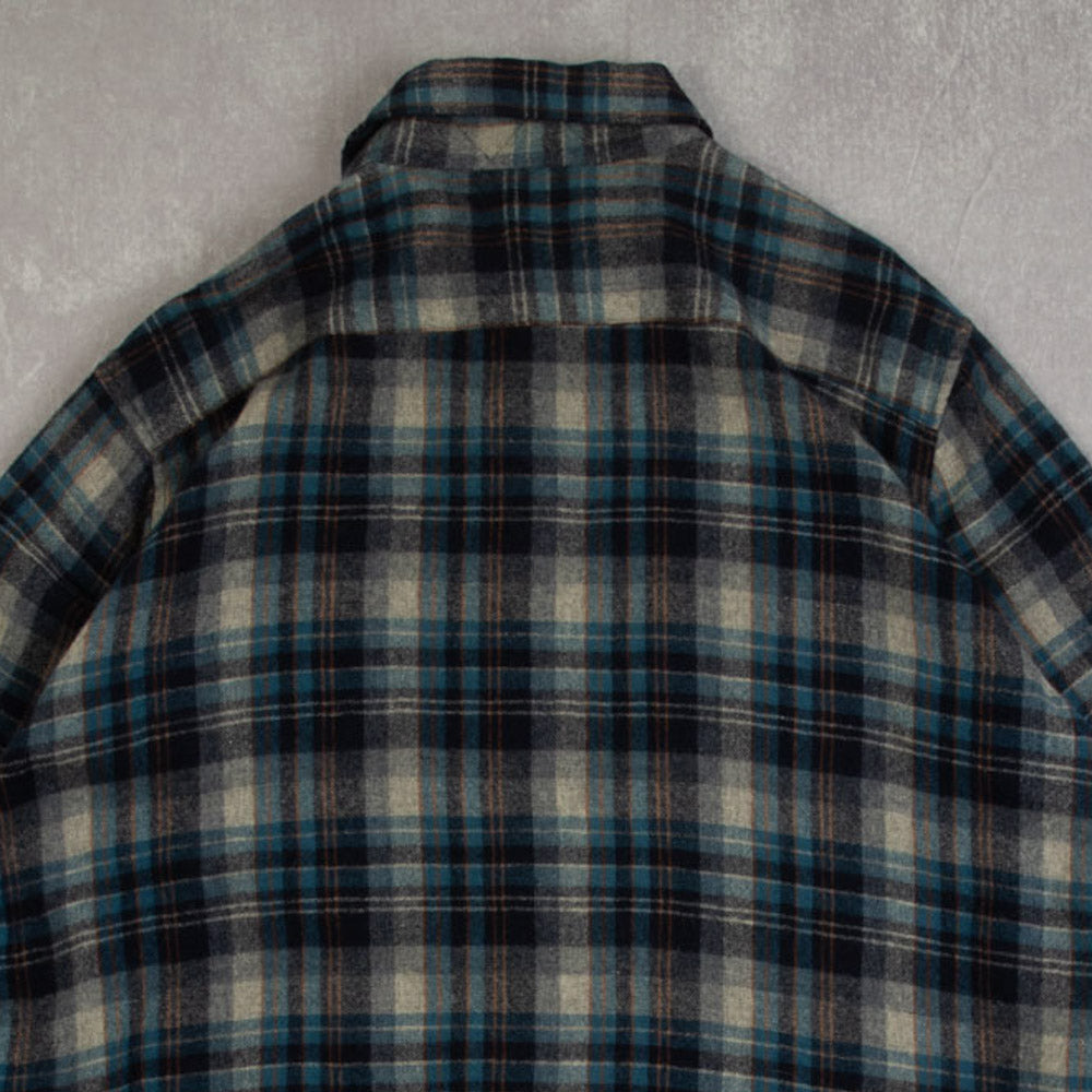 MEN'S VINTAGE 1990S SEARS CHECKED WOOL FLANNEL SHIRT - XX-LARGE